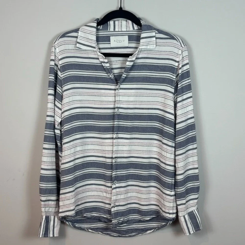 Azulu Womens Lightweight Striped Button up Blouse Womens MED Beach Summer Preppy